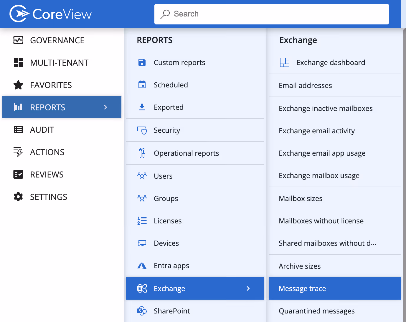Message Trace screen