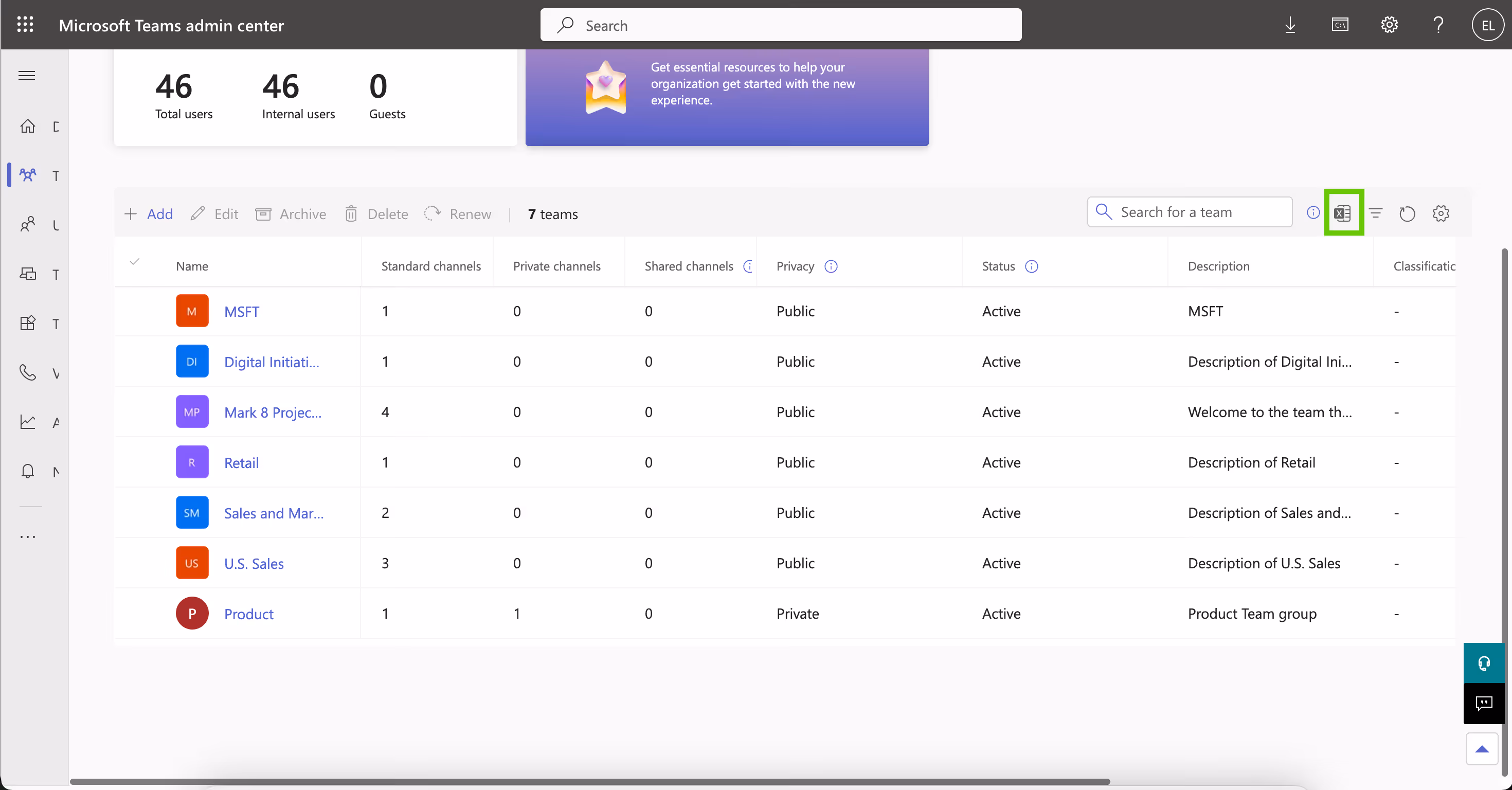 Export option screen