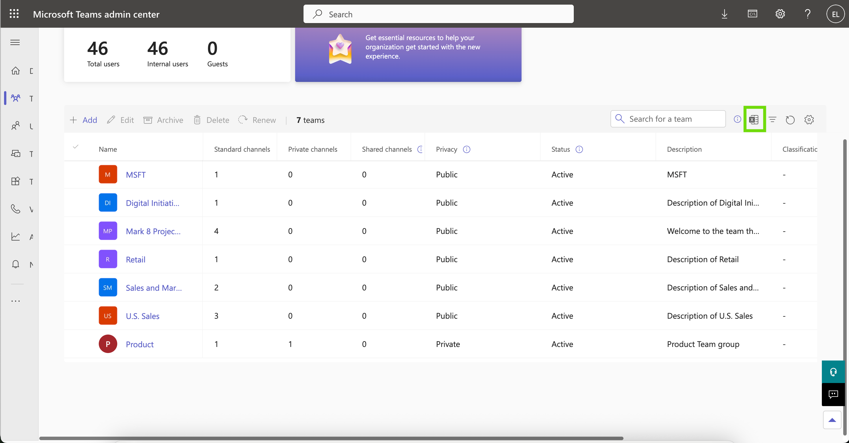 Export option screen