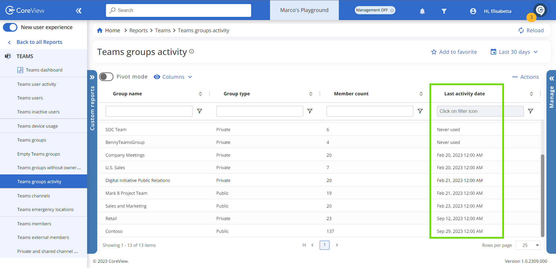 Last activity date screen
