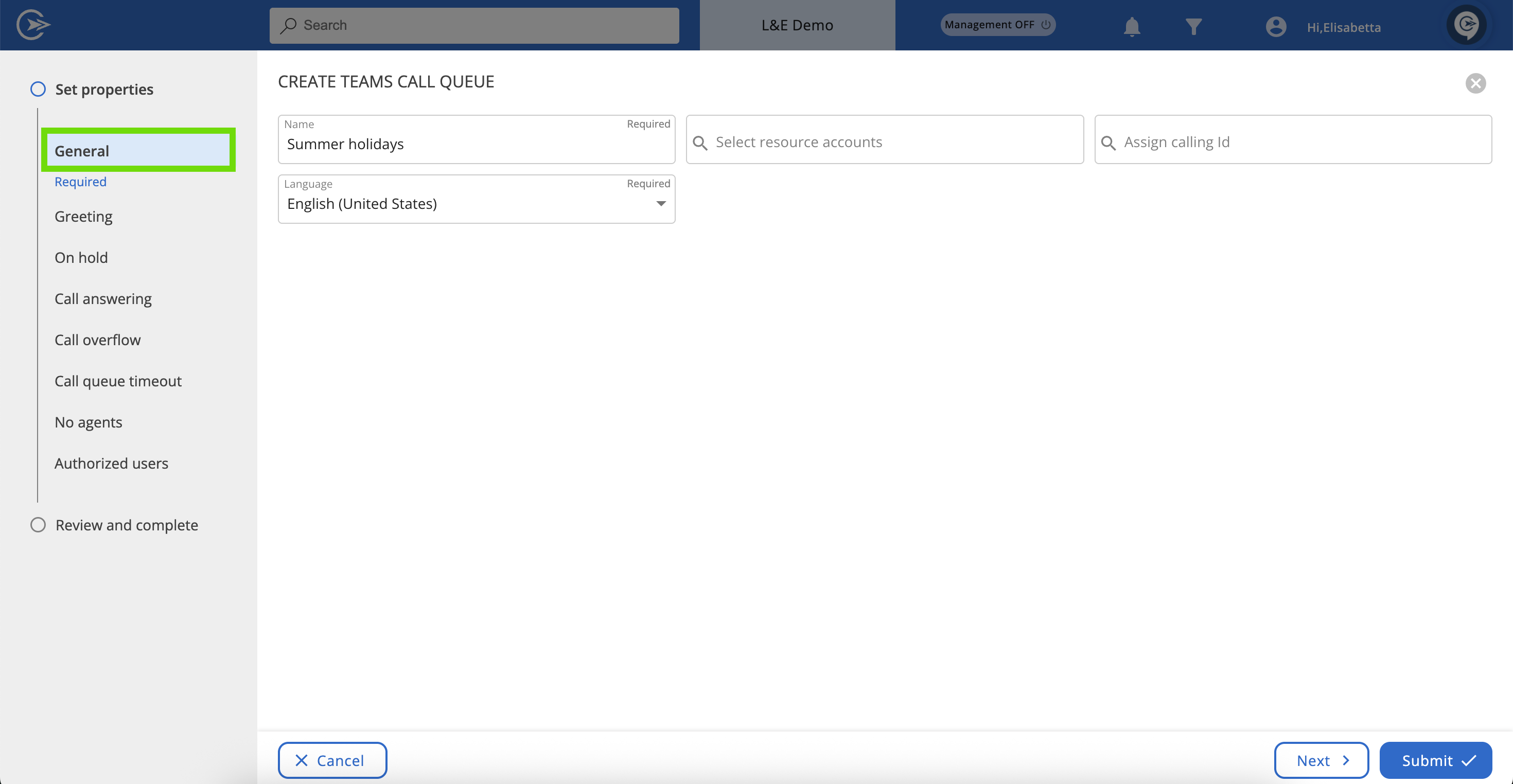 Language screen