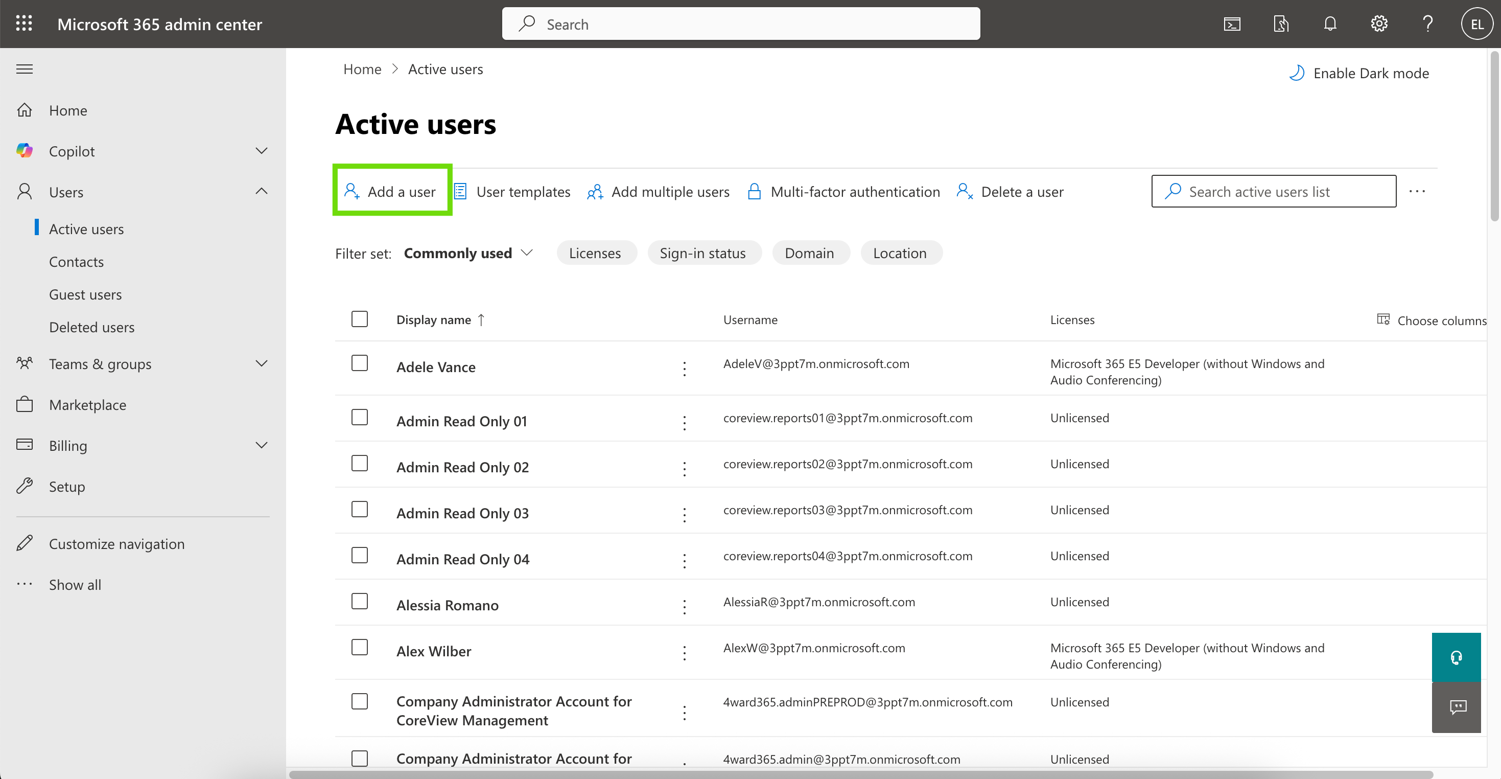 Active users screen