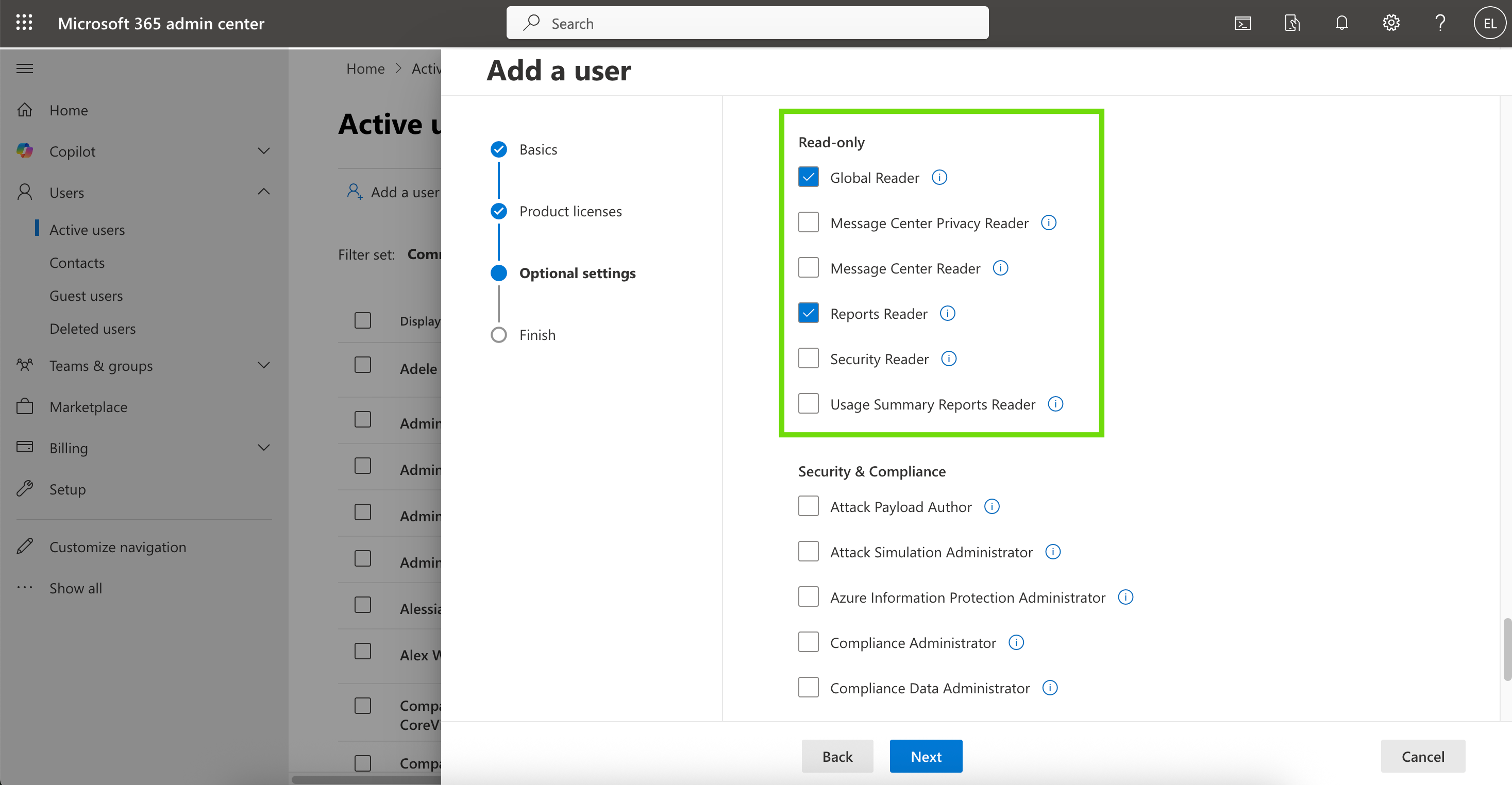 Add a user screen