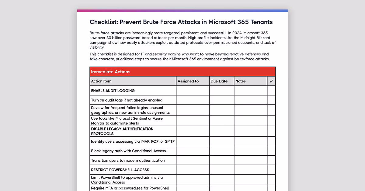 Checklist: Prevent Brute Force Attacks in Microsoft 365 Tenants
