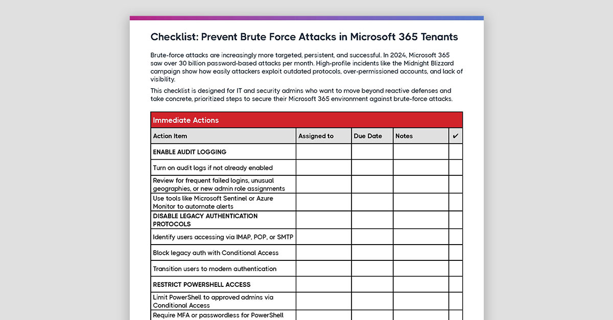 Checklist: Prevent Brute Force Attacks in Microsoft 365 Tenants