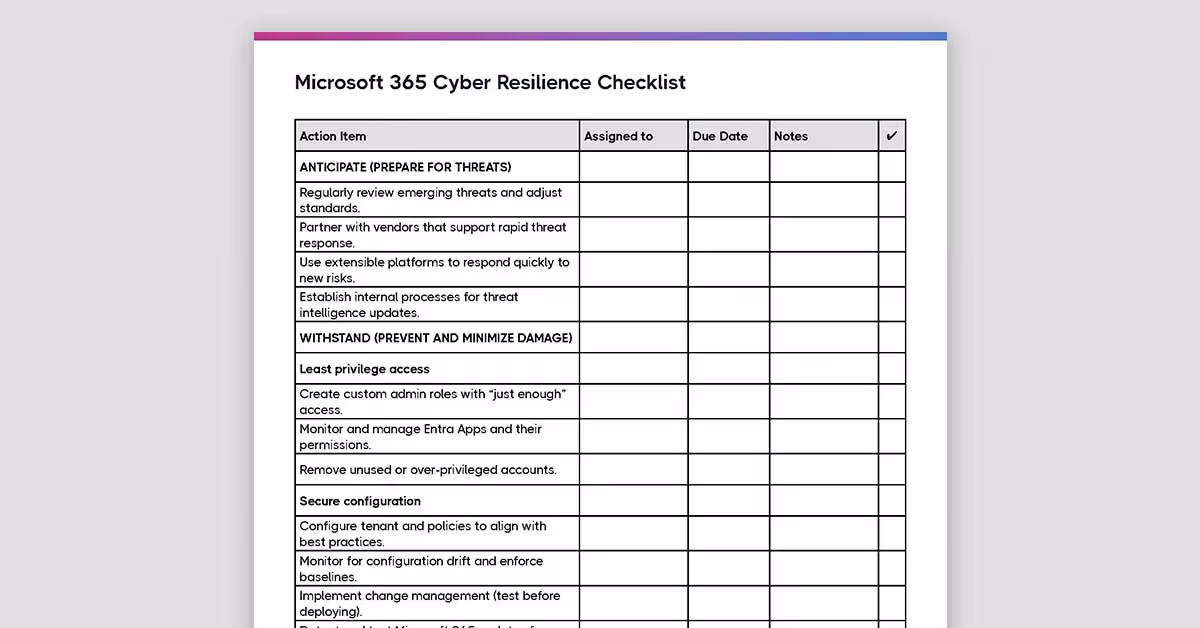 Microsoft 365 Cyber Resilience Checklist
