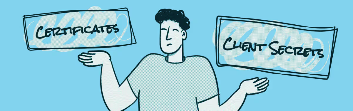 Cartoon of a man unsure about certificates and client secrets