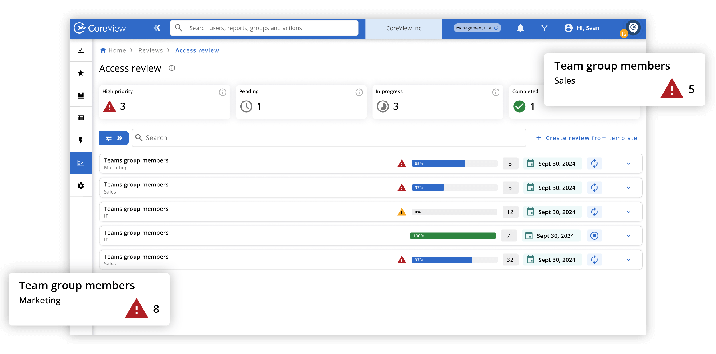 Enforce user access reviews product screenshot