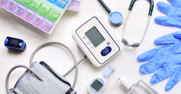An assortment of healthcare equipment and products