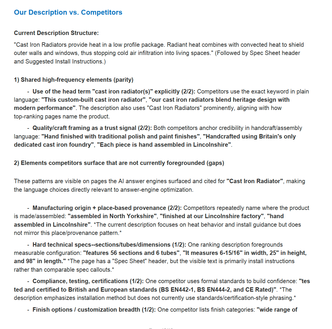 Pumice optimization playbook gap analysis for a wholesale distributor product page