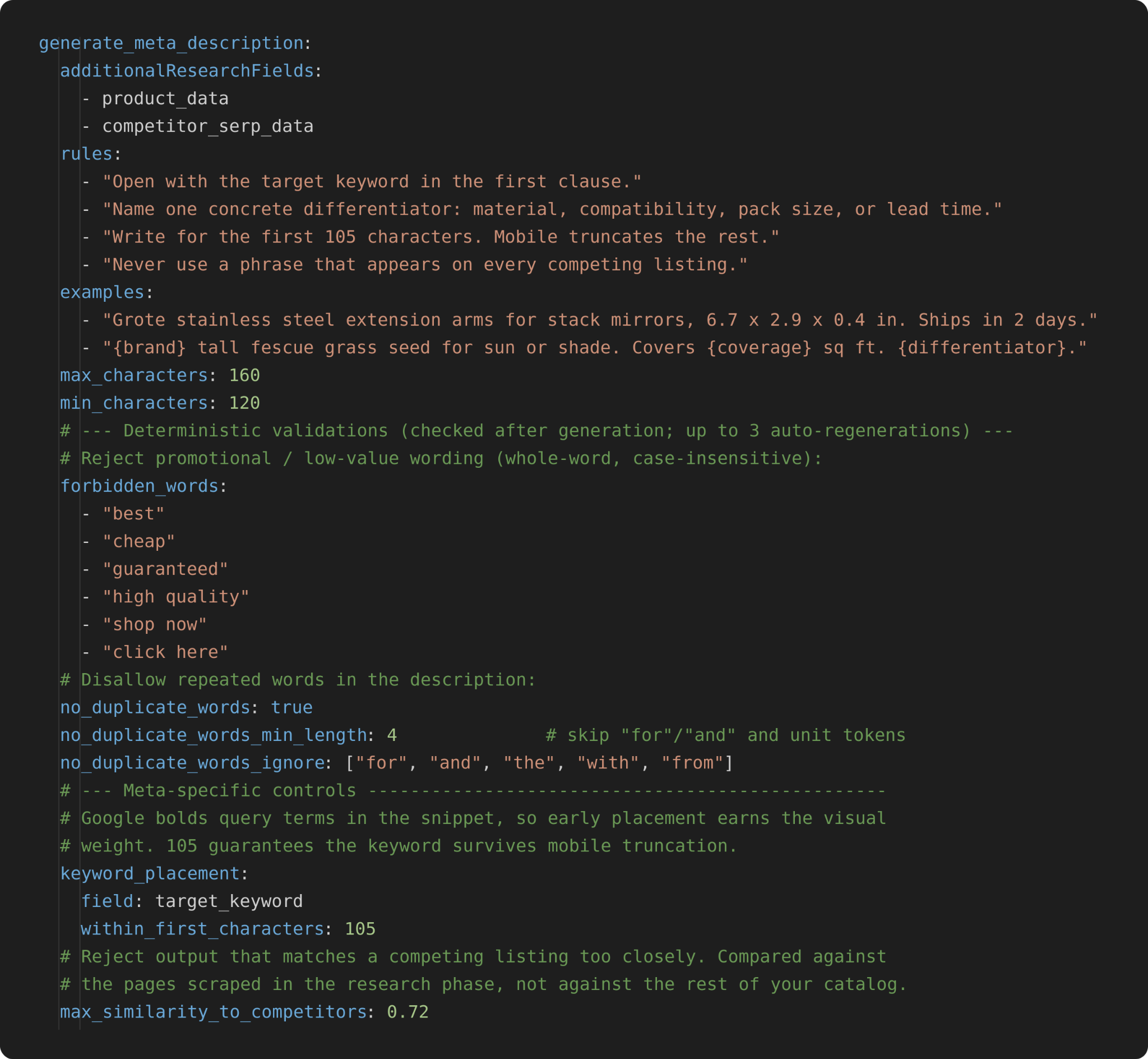 Pumice merchandising pipeline configured to generate product meta descriptions in bulk