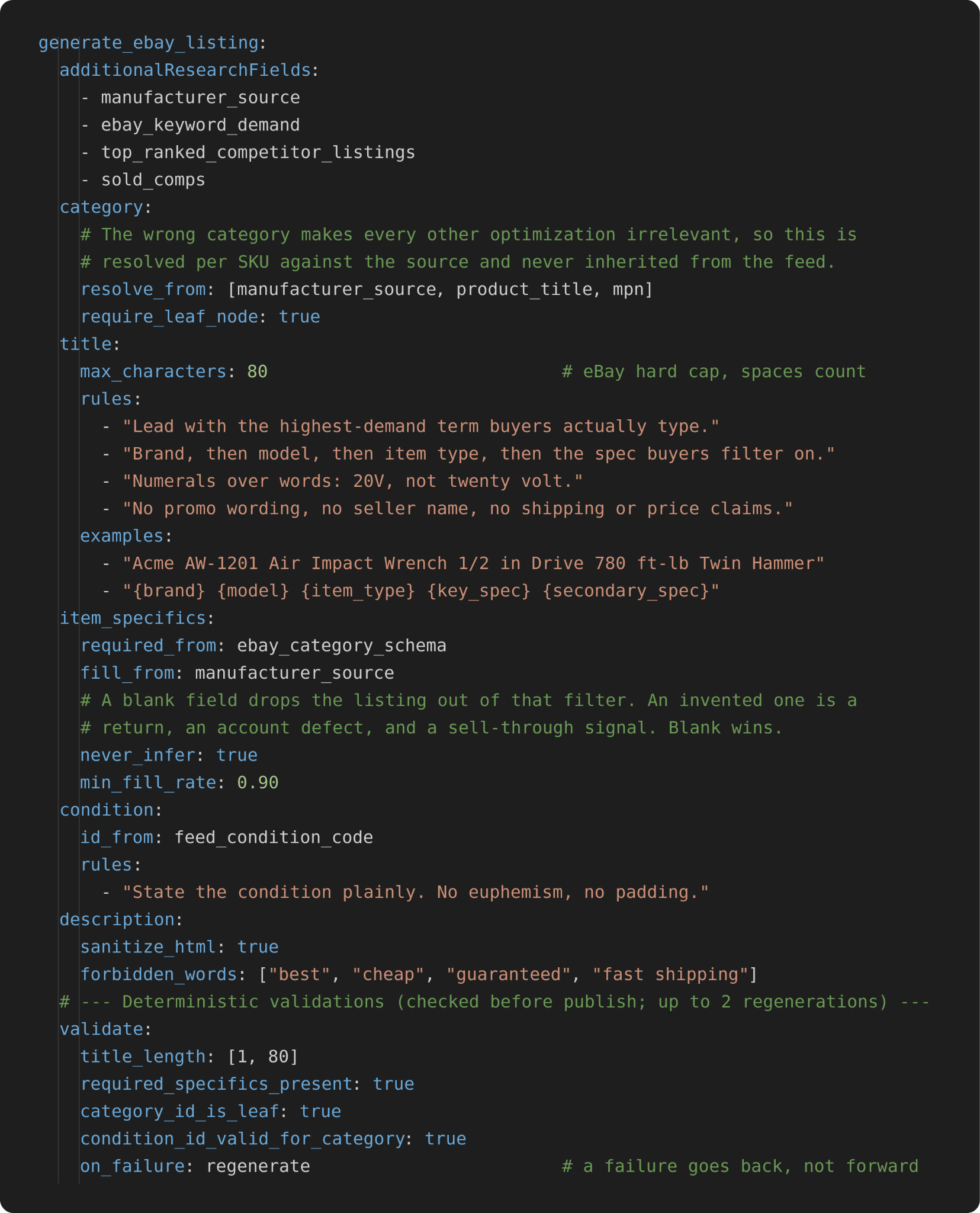 Pumice merchandising pipeline configuration screen for eBay listing generation