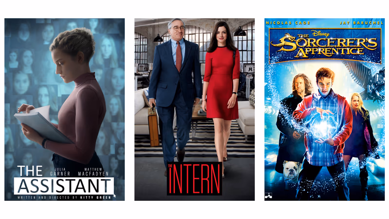 movie posters for the assistant the intern and the sorcerers apprentice