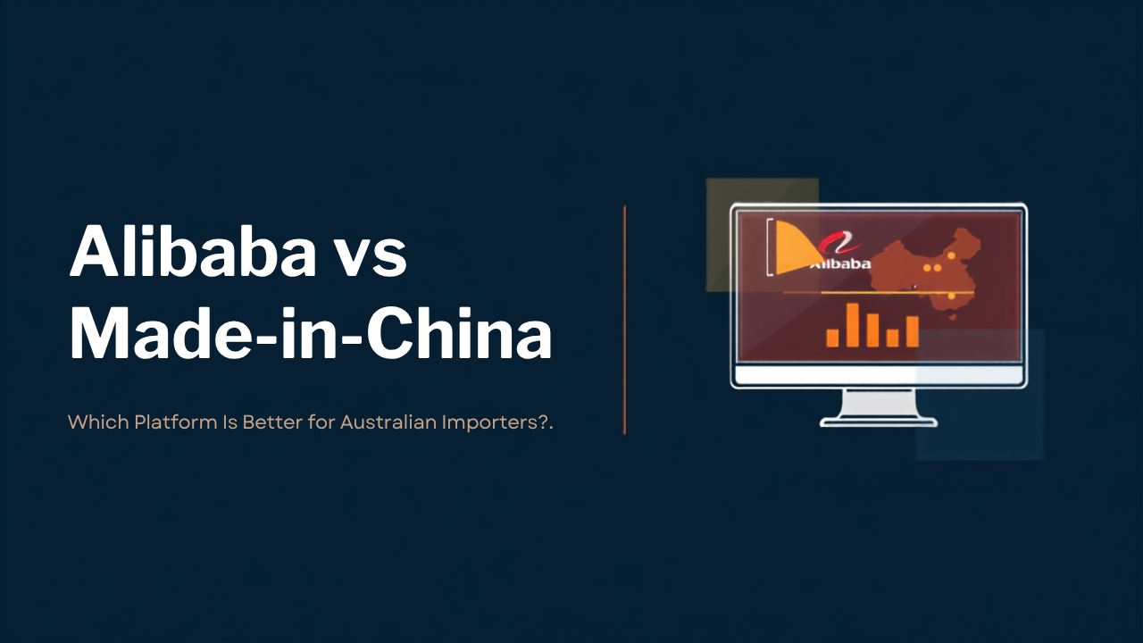 Comparison concept of Alibaba versus Made-in-China B2B sourcing platforms for Australian importers