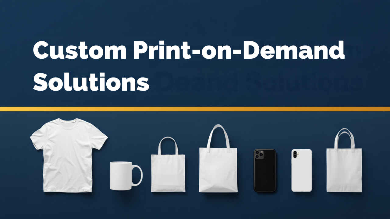 Custom printed t-shirts and drinkware blanks sourced from a factory for a Brisbane print-on-demand business