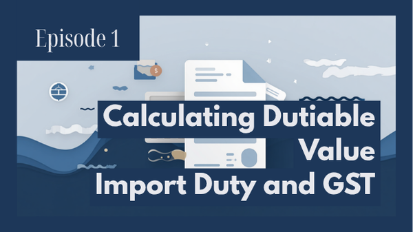 Calculator, invoice and shipping documents showing an Australian import duty calculation