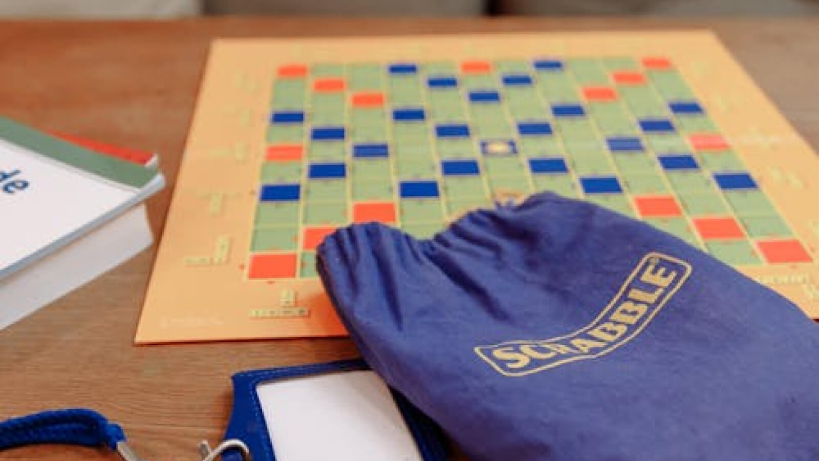 scrabble board on living room table