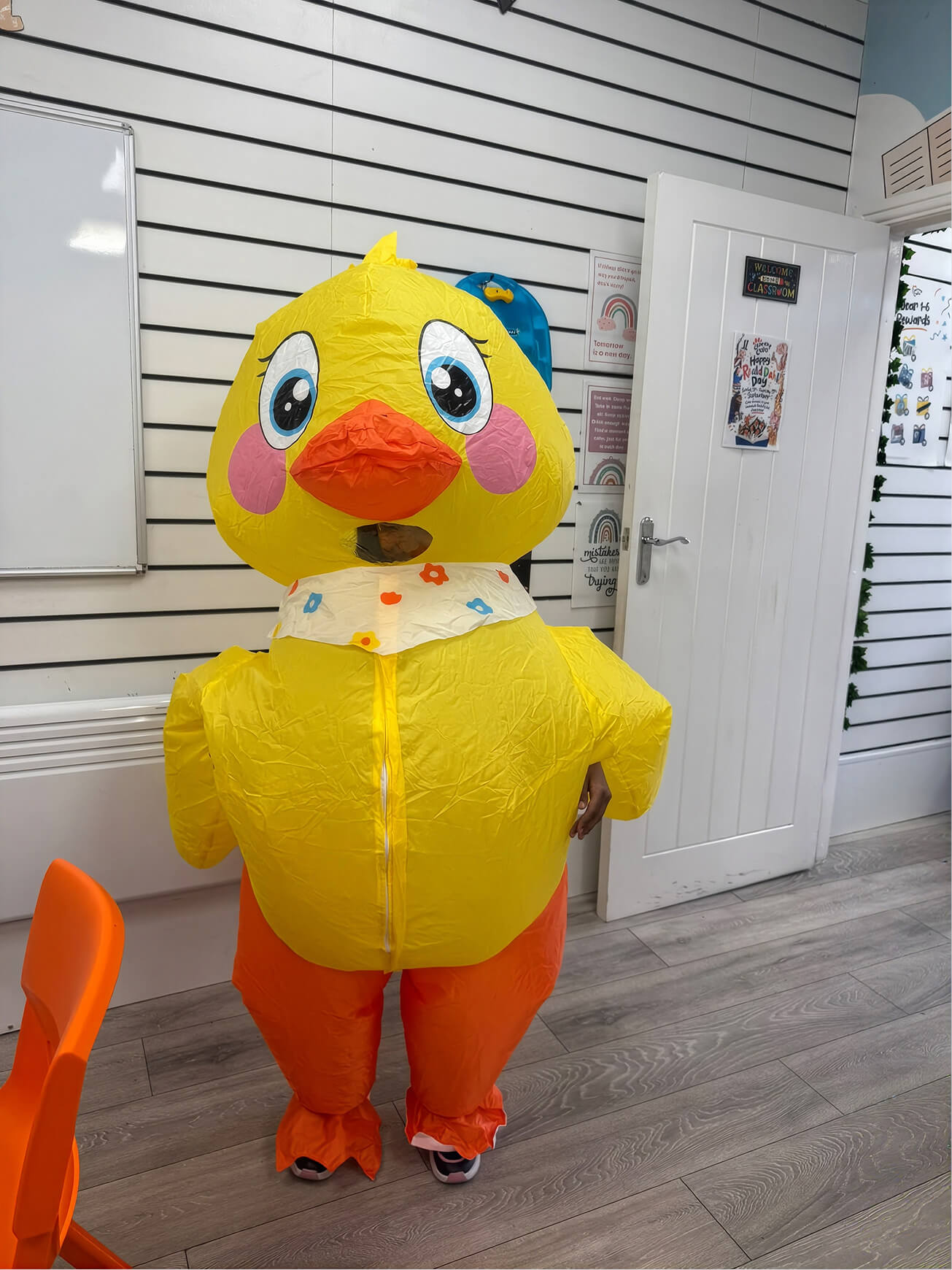 Aminah dressed as the duck from Roald Dahl's The Magic Finger