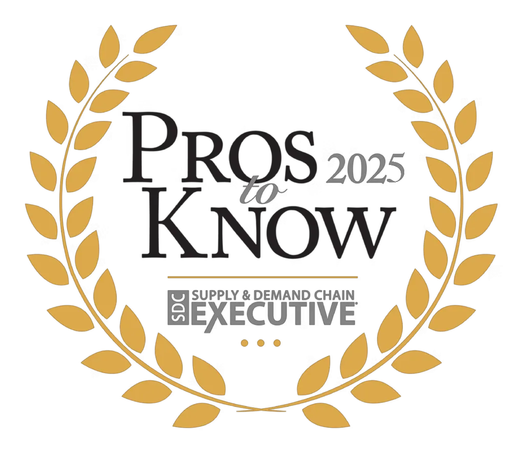 Gold laurel wreath encircling the text 'Pros to Know 2025' with 'SDC Supply & Demand Chain Executive' below.