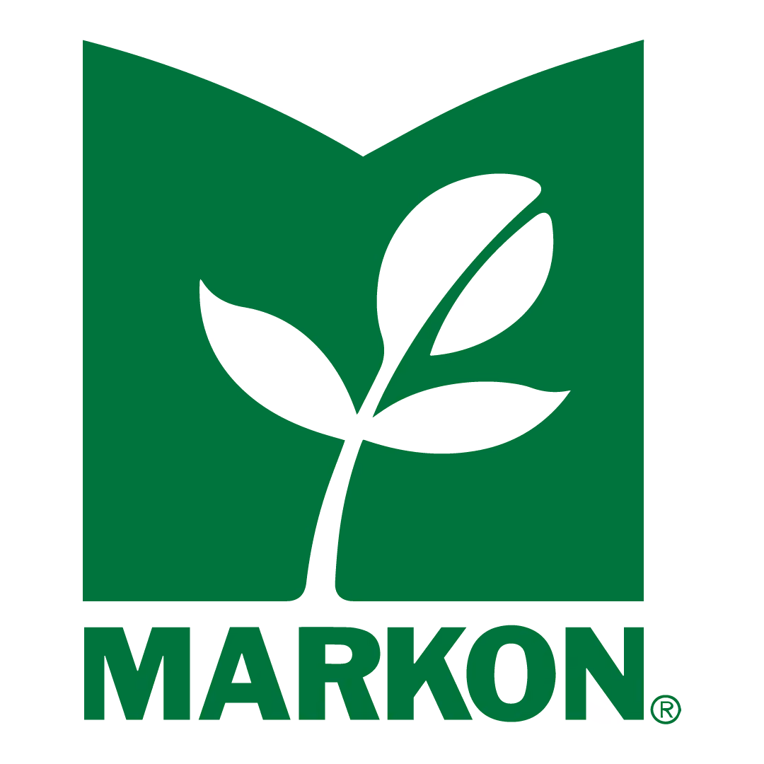 Markon logo with a green stylized leaf inside an M-shaped frame above the text 'MARKON'.
