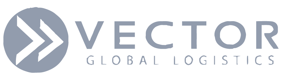 Vector Global Logistics logo with two white forward arrows inside a blue circle to the left of the company name in blue text.