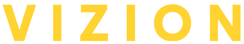 The word VIZION in bold yellow uppercase letters on a white background.