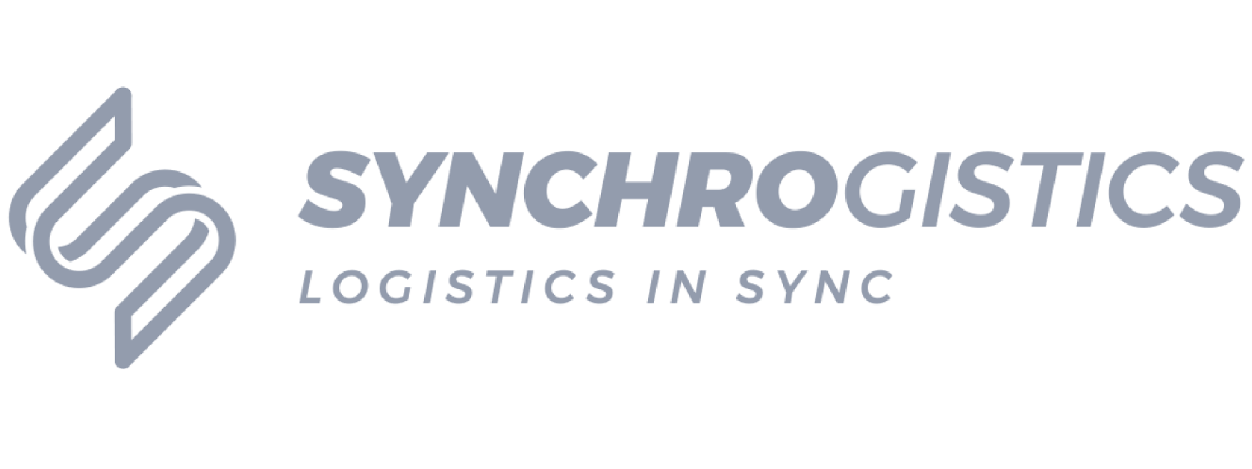 Synchrogistics logo with stylized interlocking S shapes and tagline logistics in sync.