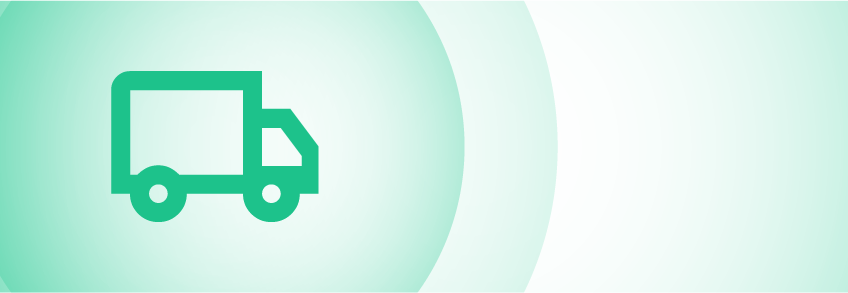 Minimalist icon of a delivery truck on a green background.