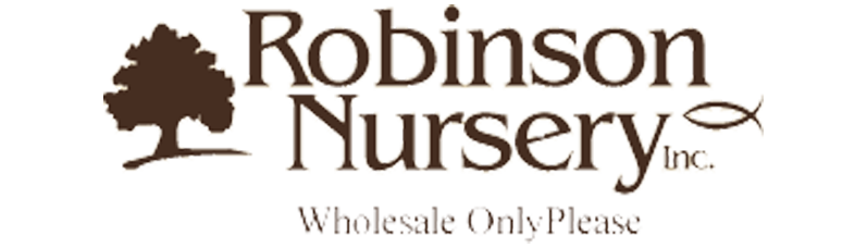 Logo of Robinson Nursery featuring a stylized tree on the left and the company name in serif font with 'Robinson' above 'Nursery'.