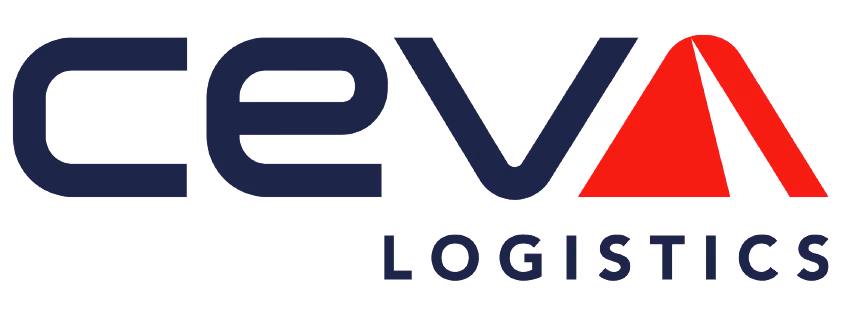 CEVA Logistics company logo with the word CEVA in navy blue and a red stylized letter A, and the word LOGISTICS below in navy blue.