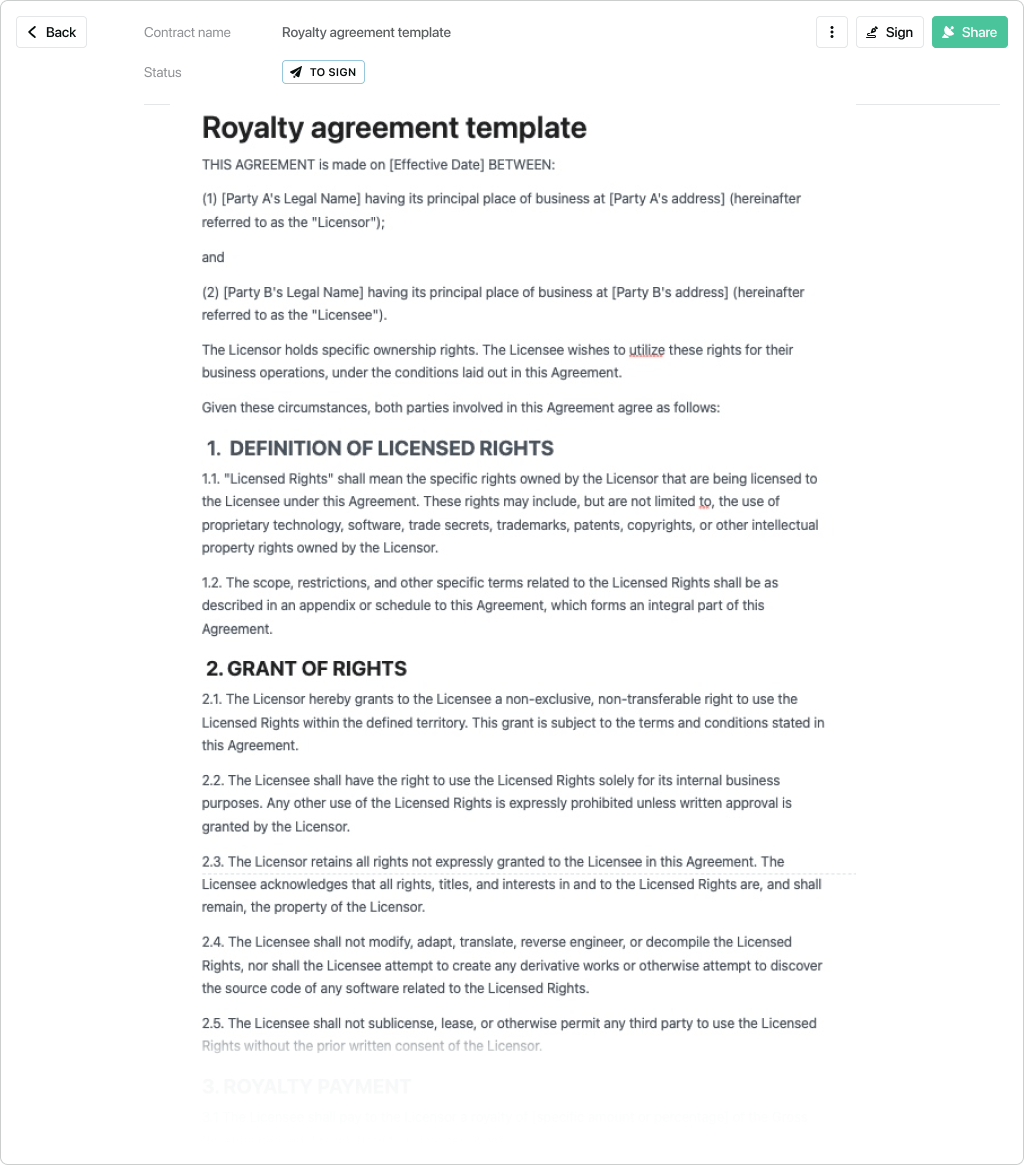 Royalty agreement template - free to use