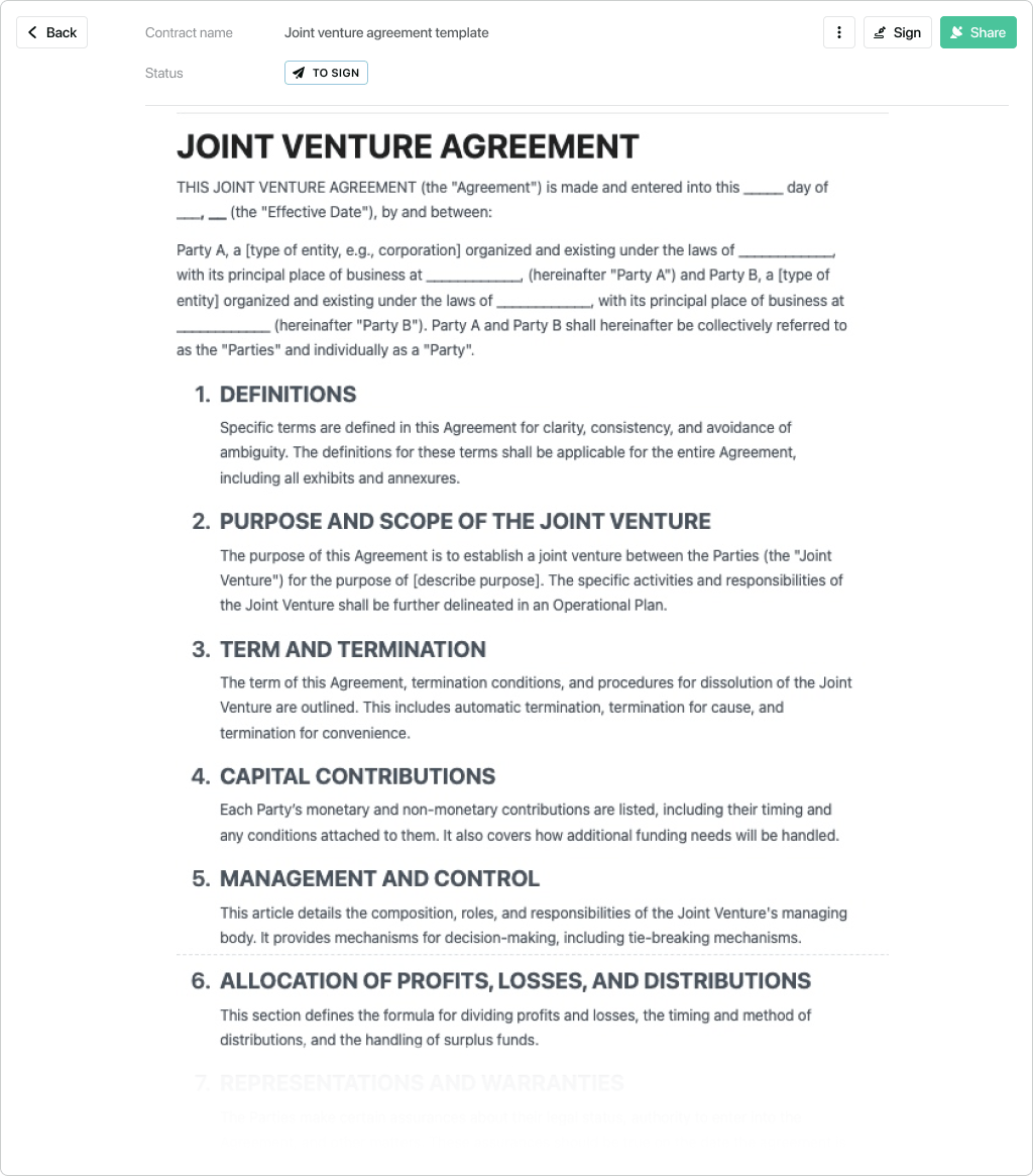 Joint venture agreement template - free to use