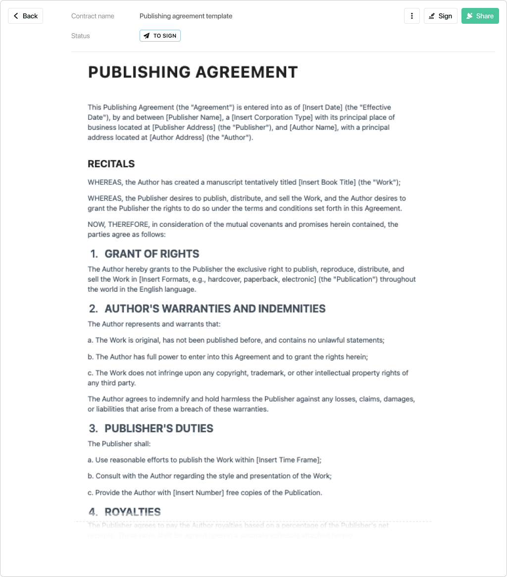 Publishing agreement template - free to use
