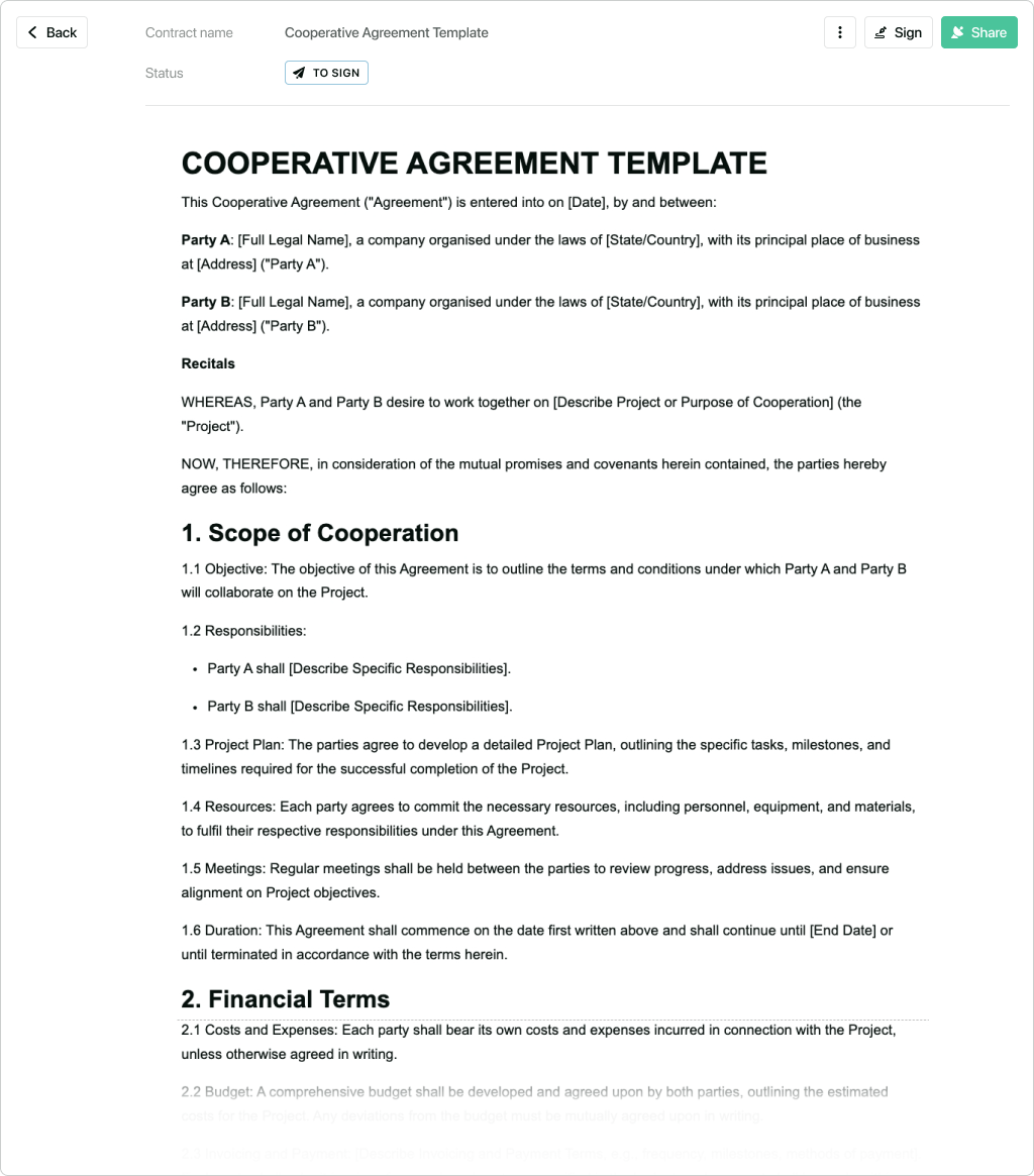 Free Cooperative Agreement Template