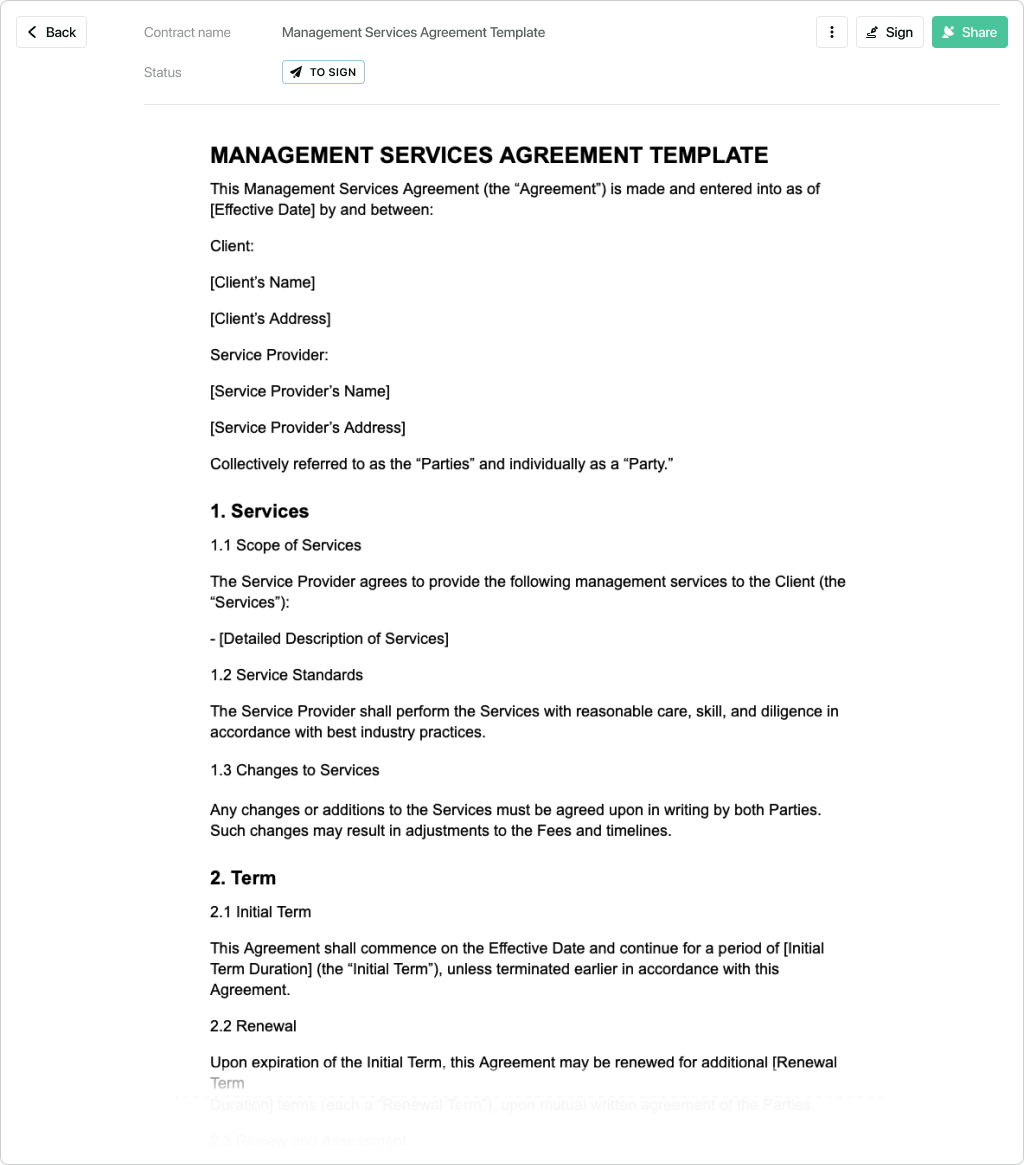 Management services agreement template - free to use