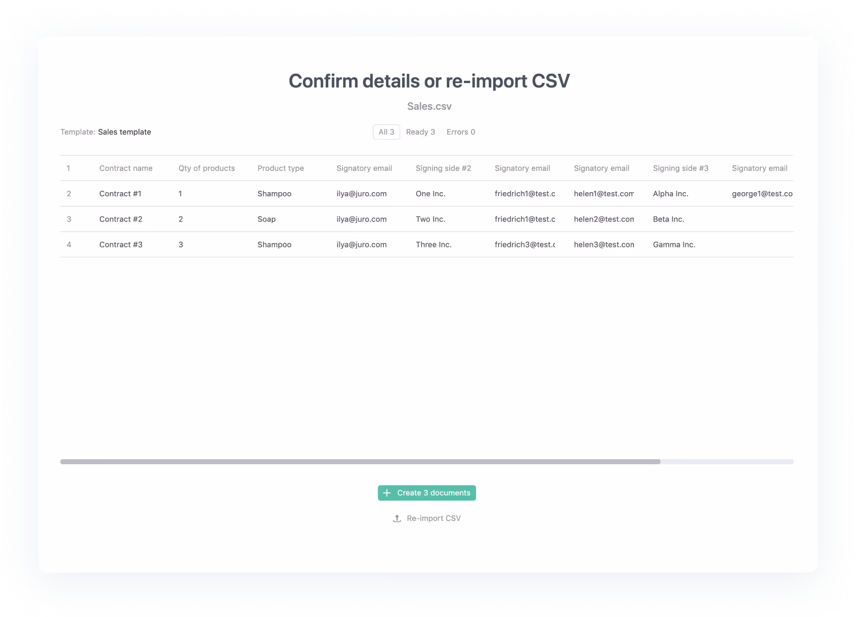 mass create contracts in juro