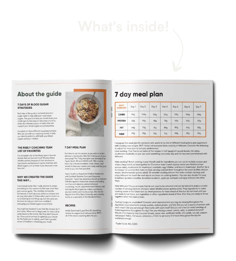 shows the inside of the Risely Nutrition and blood sugar guide