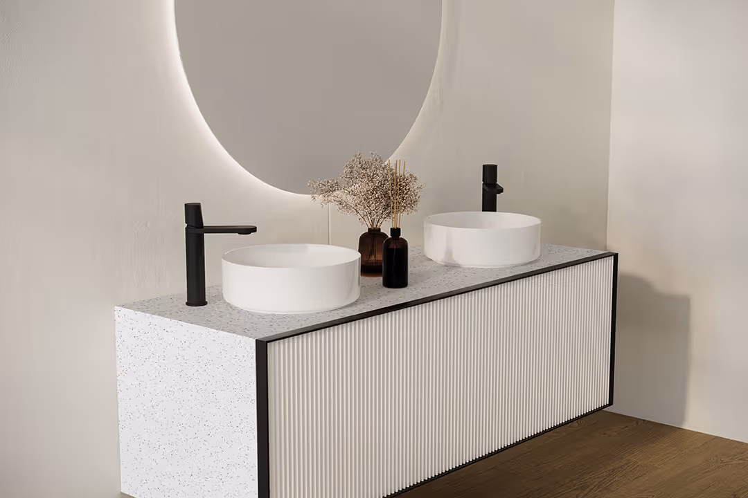 Luxurious Bathroom with recycled glass surface