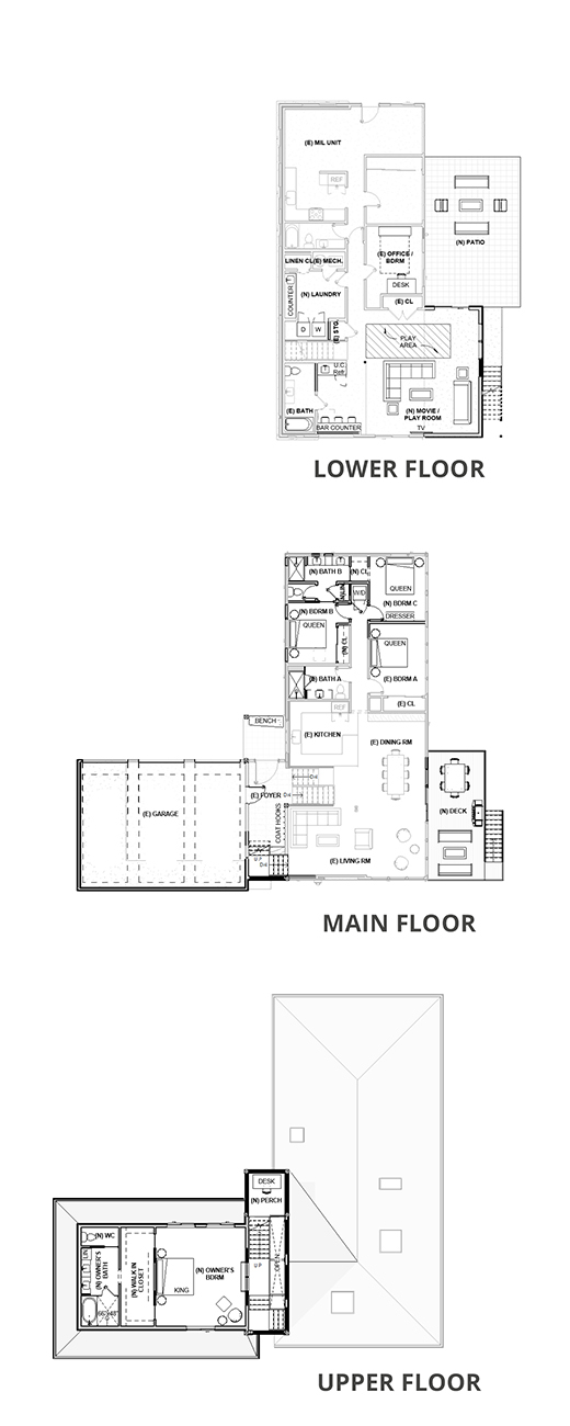 Floor plans of the home and its additions. 