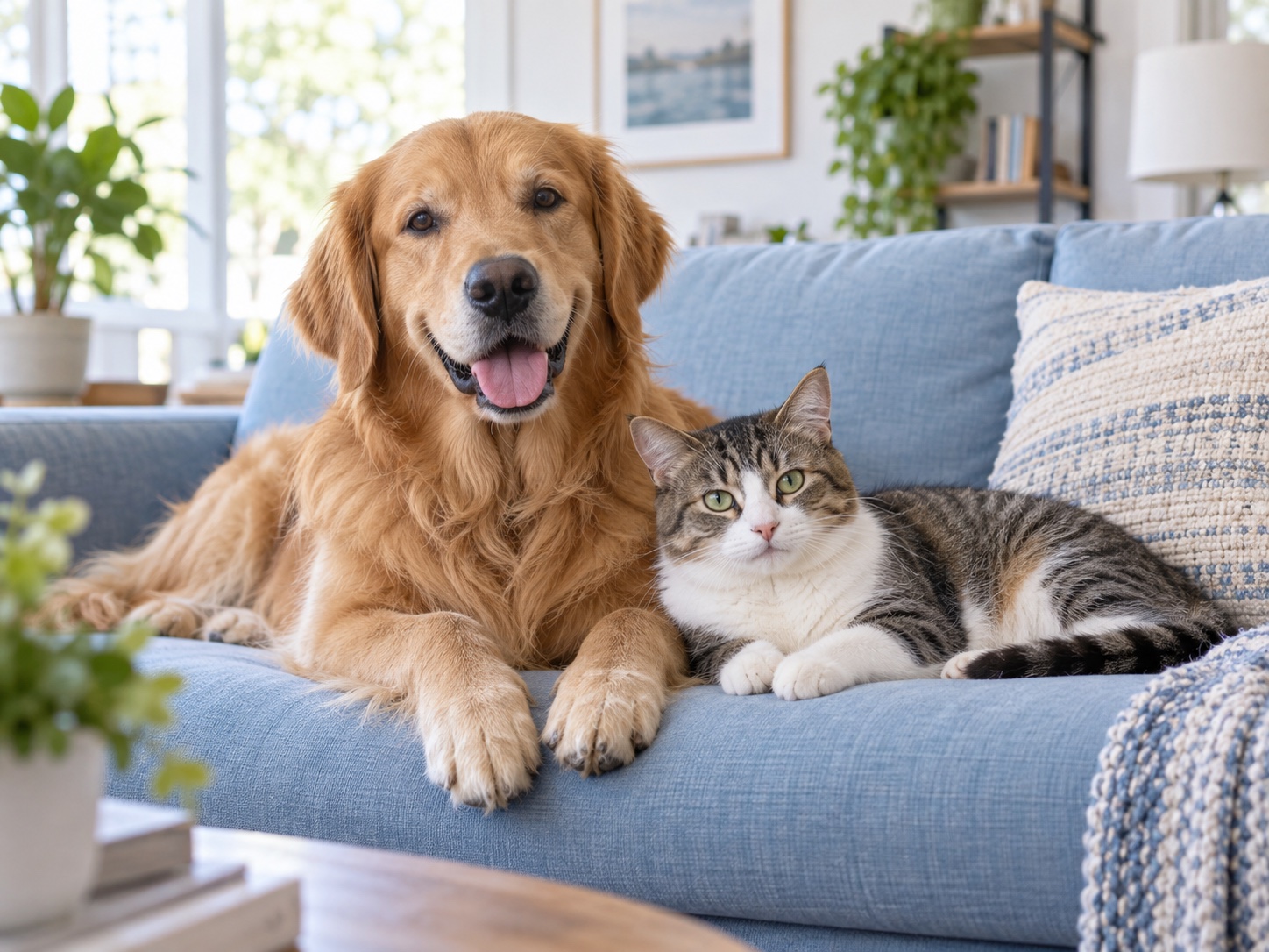 Perro y gato juntos en casa para el Plan Wellness