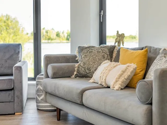 grey sofa in luxury lodge