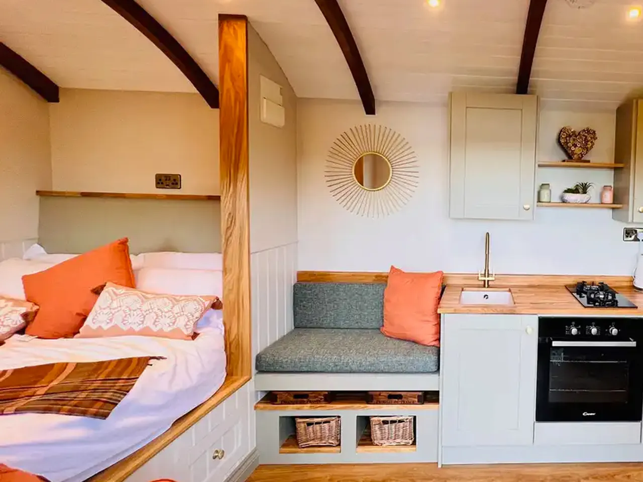 shepherds hut interior in nottinghamshire