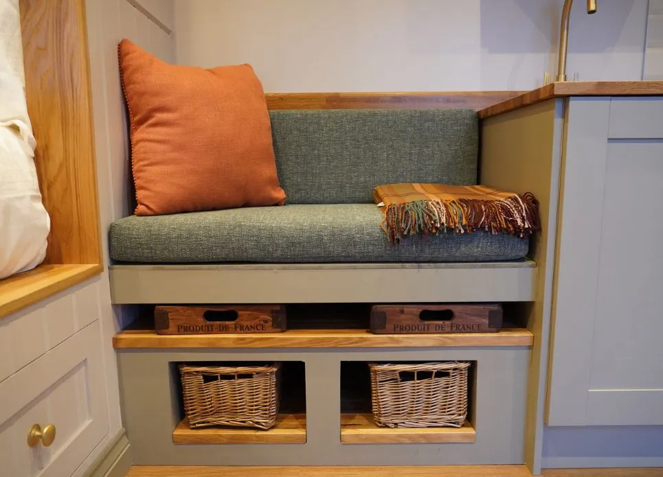 comfy bench in shepherds hut