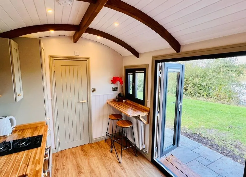 shepherds hut door looking out