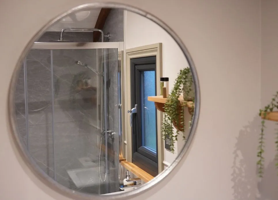 bathroom mirror in shepherds hut