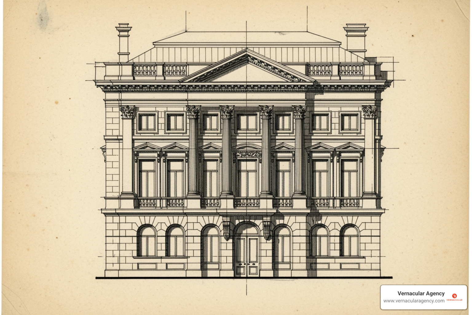 vintage architectural drawing or an old Yellow Pages ad for an architect - advertising architecture