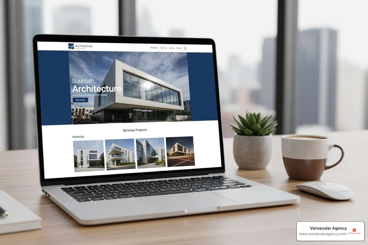 a beautifully designed architecture firm's website on a laptop - how to market to architects