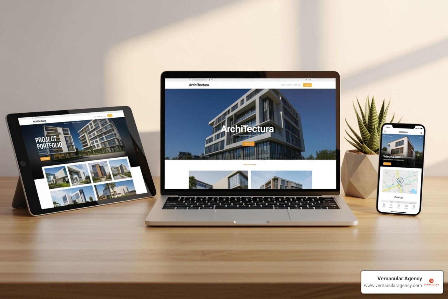 a visually stunning architecture firm website displayed on multiple devices - how to grow architecture business