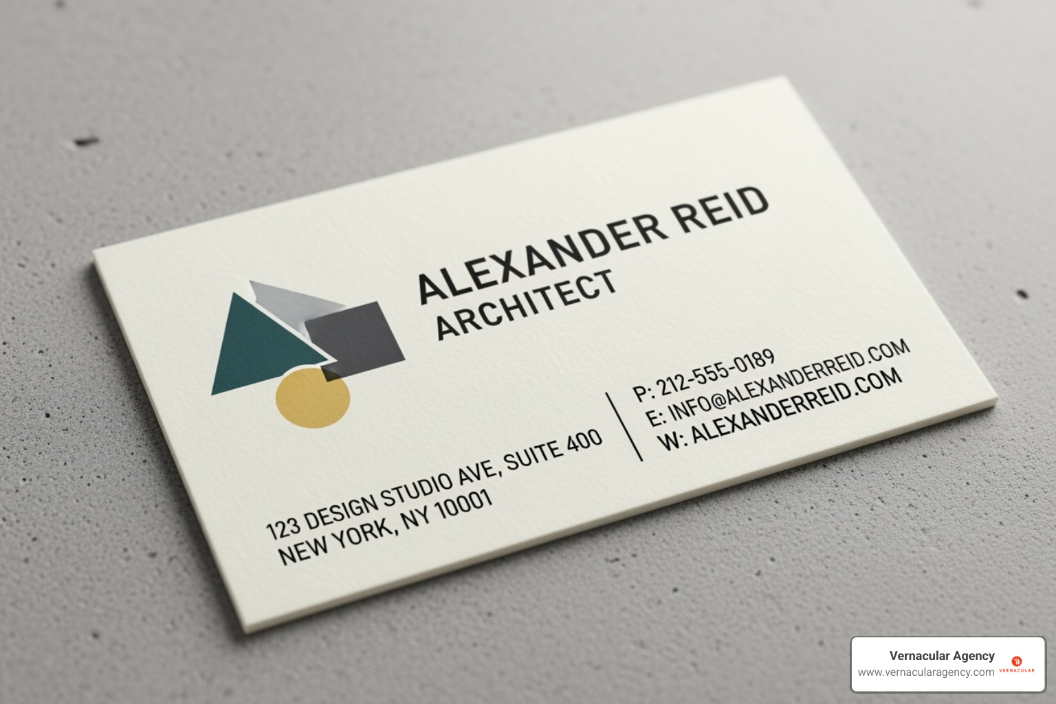 A minimalist and modern architect's logo and business card featuring geometric shapes and a clean sans-serif font - brand identity for architects