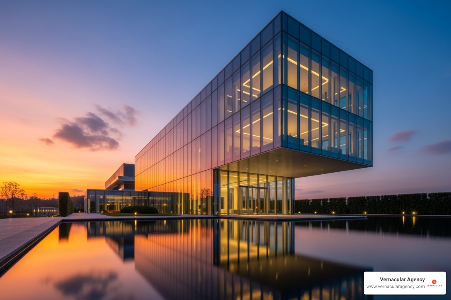 A stunning architectural photograph from a portfolio, showcasing a modern building with excellent lighting and composition - brand identity for architects